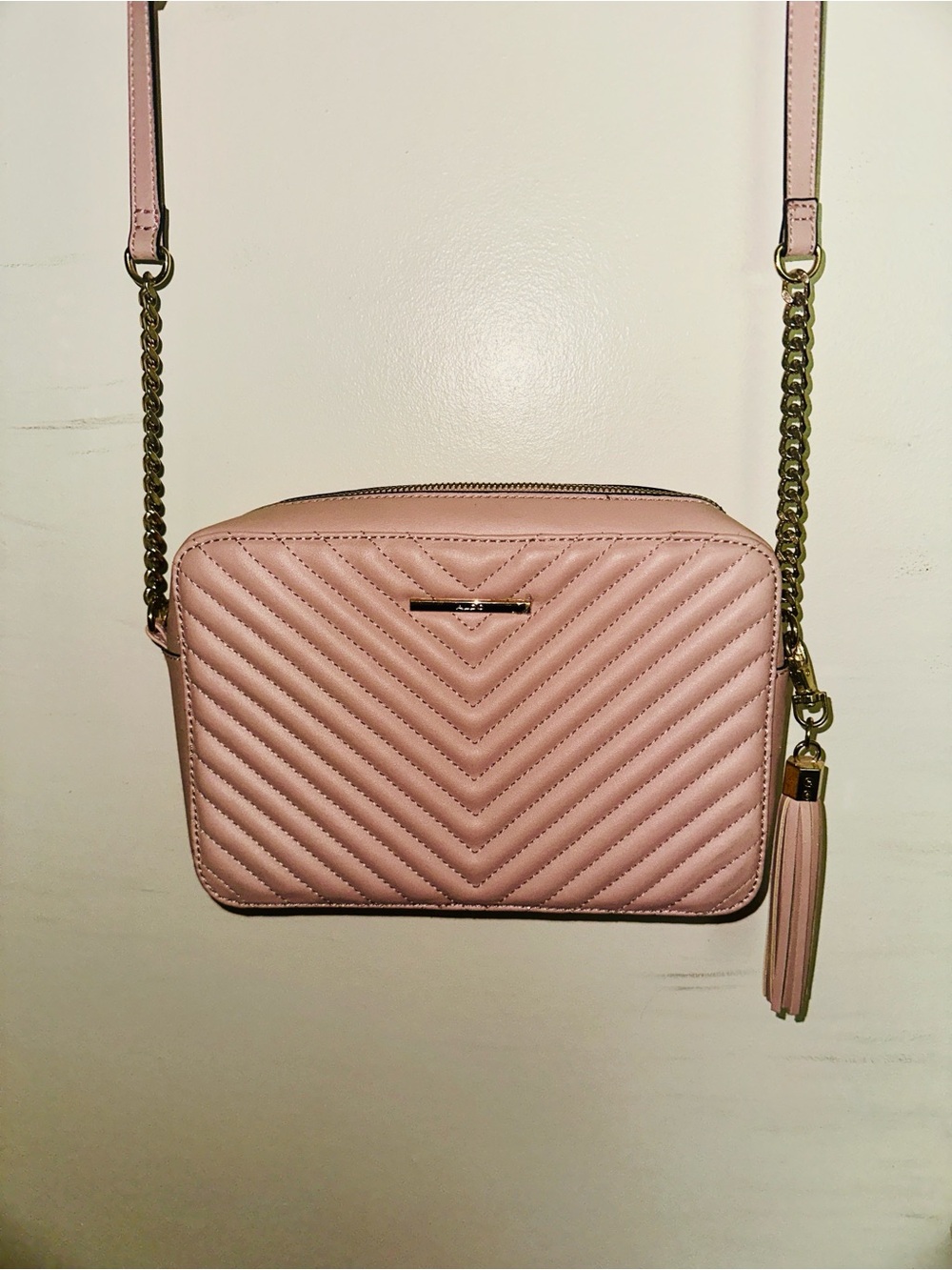 Aldo Quilted Light Pink Crossbody with Tassel